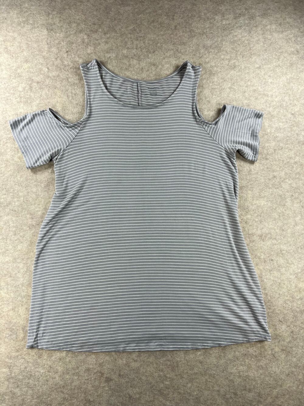 Motherhood Maternity Cold Shoulder Top TShirt Gray White Stripe Large